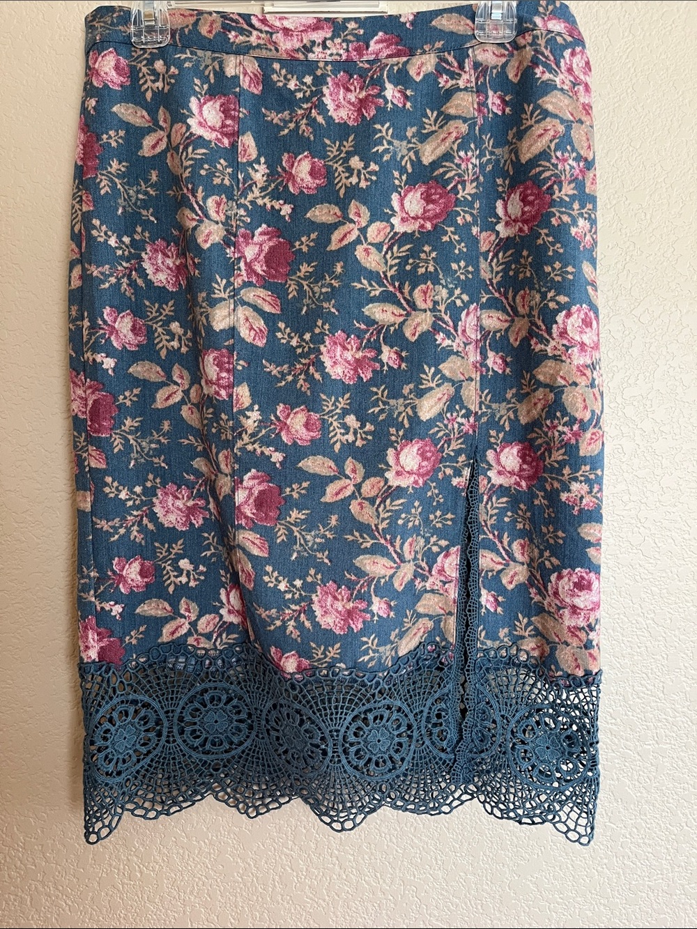 Free People floral & lace pencil skirt with slit